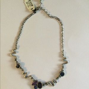 NWT Chico’s Silver with Faux Stones Wavy Necklace